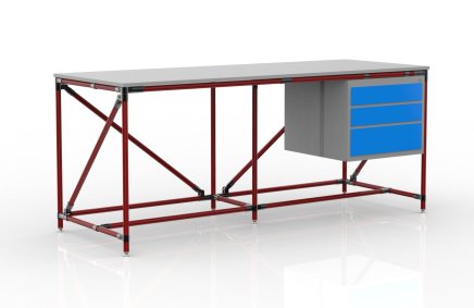 Werkbank mit Container mit drei Schubladen Breite 2000 mm, 240405315 - 2