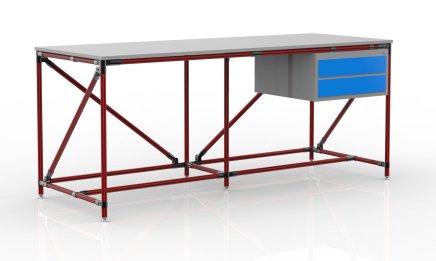 Werkbank mit Container mit zwei Schubladen Breite 2000 mm, 240405314 - 2
