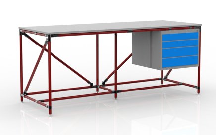 Werkbank mit Container mit vier Schubladen Breite 2000 mm, 240405316