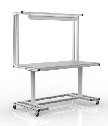 Höhenverstellbarer elektrischer Tisch aus Aluminiumprofilen mit Rollen, Breite 1600 mm, 24030731